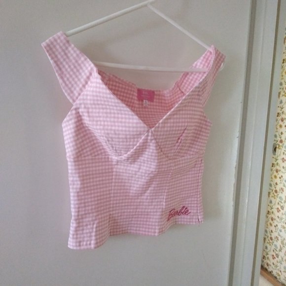 Unique Vintage Tops - Barbie™ x Unique Vintage Pink & White Gingham Barbie™ Crop Top M NWOT